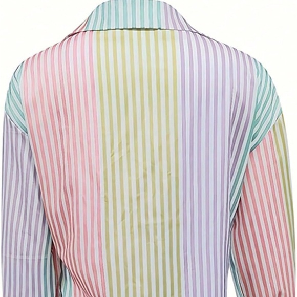 M ChicMe Women Striped Button Down Collar Shirt Casual Long Sleeve Blouse Top - Picture 13 of 17